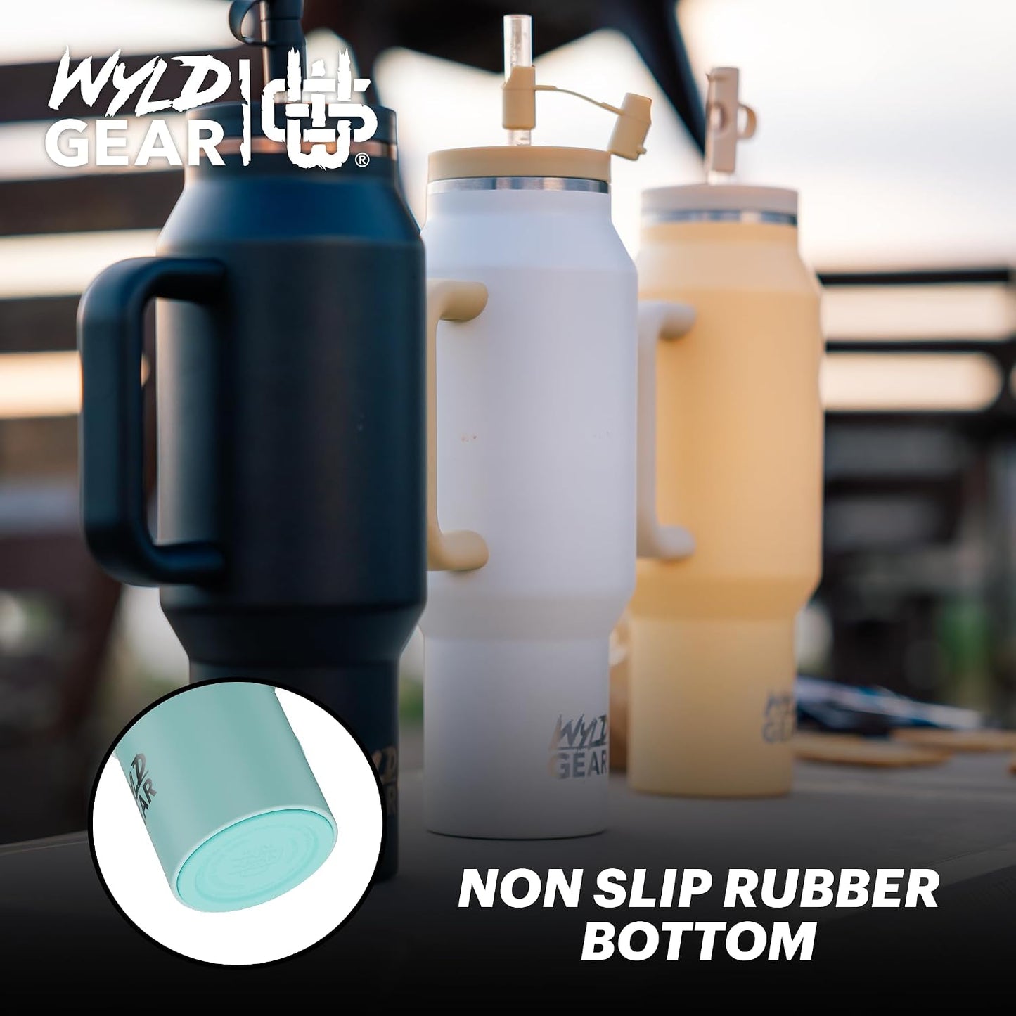 Wyld Gear Insulated Stainless Steel Water Tumbler Travel Cup with Handle Straw Lid Double Wall Thermal Cup Keeps Drinks Cold or Hot for Hours Durable Lightweight Everyday Use - 40 Oz Citrus