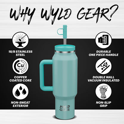 Wyld Gear Insulated Stainless Steel Water Tumbler Travel Cup with Handle Straw Lid Double Wall Thermal Cup Keeps Drinks Cold or Hot for Hours Durable Lightweight Everyday Use - 40 Oz Citrus
