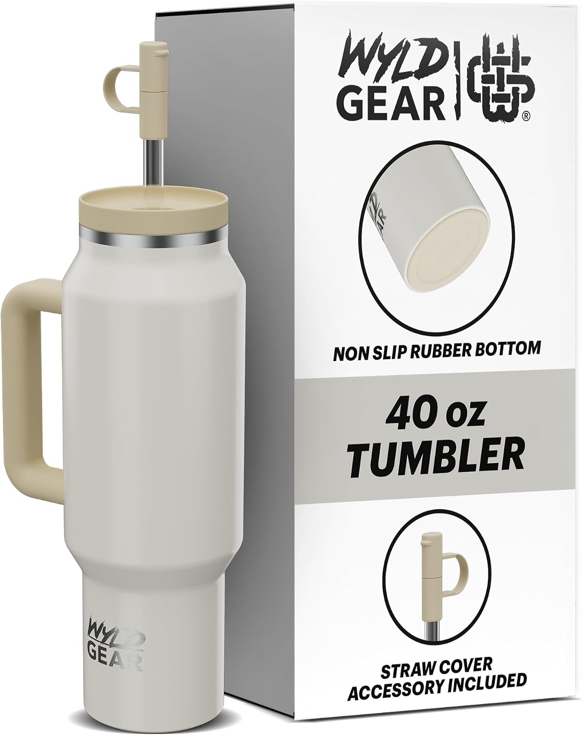 Wyld Gear Insulated Stainless Steel Water Tumbler Travel Cup with Handle Straw Lid Double Wall Thermal Cup Keeps Drinks Cold or Hot for Hours Durable Lightweight Everyday Use - 40 Oz Citrus