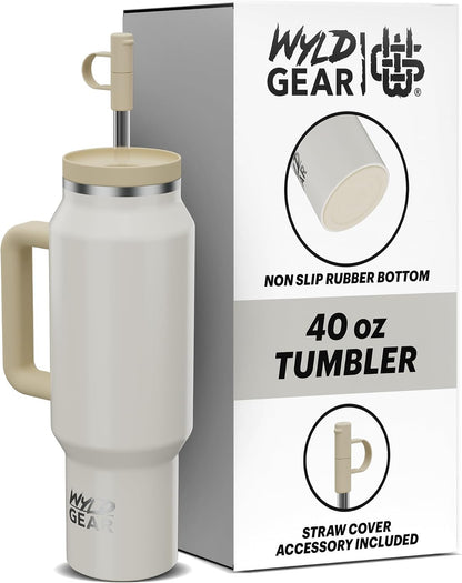 Wyld Gear Insulated Stainless Steel Water Tumbler Travel Cup with Handle Straw Lid Double Wall Thermal Cup Keeps Drinks Cold or Hot for Hours Durable Lightweight Everyday Use - 40 Oz Citrus