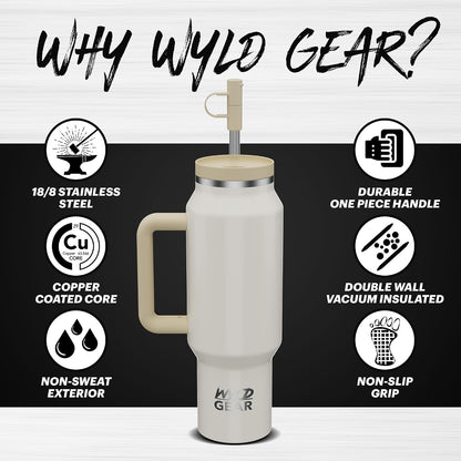 Wyld Gear Insulated Stainless Steel Water Tumbler Travel Cup with Handle Straw Lid Double Wall Thermal Cup Keeps Drinks Cold or Hot for Hours Durable Lightweight Everyday Use - 40 Oz Citrus