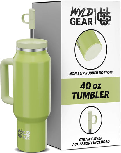 Wyld Gear Insulated Stainless Steel Water Tumbler Travel Cup with Handle Straw Lid Double Wall Thermal Cup Keeps Drinks Cold or Hot for Hours Durable Lightweight Everyday Use - 40 Oz Citrus