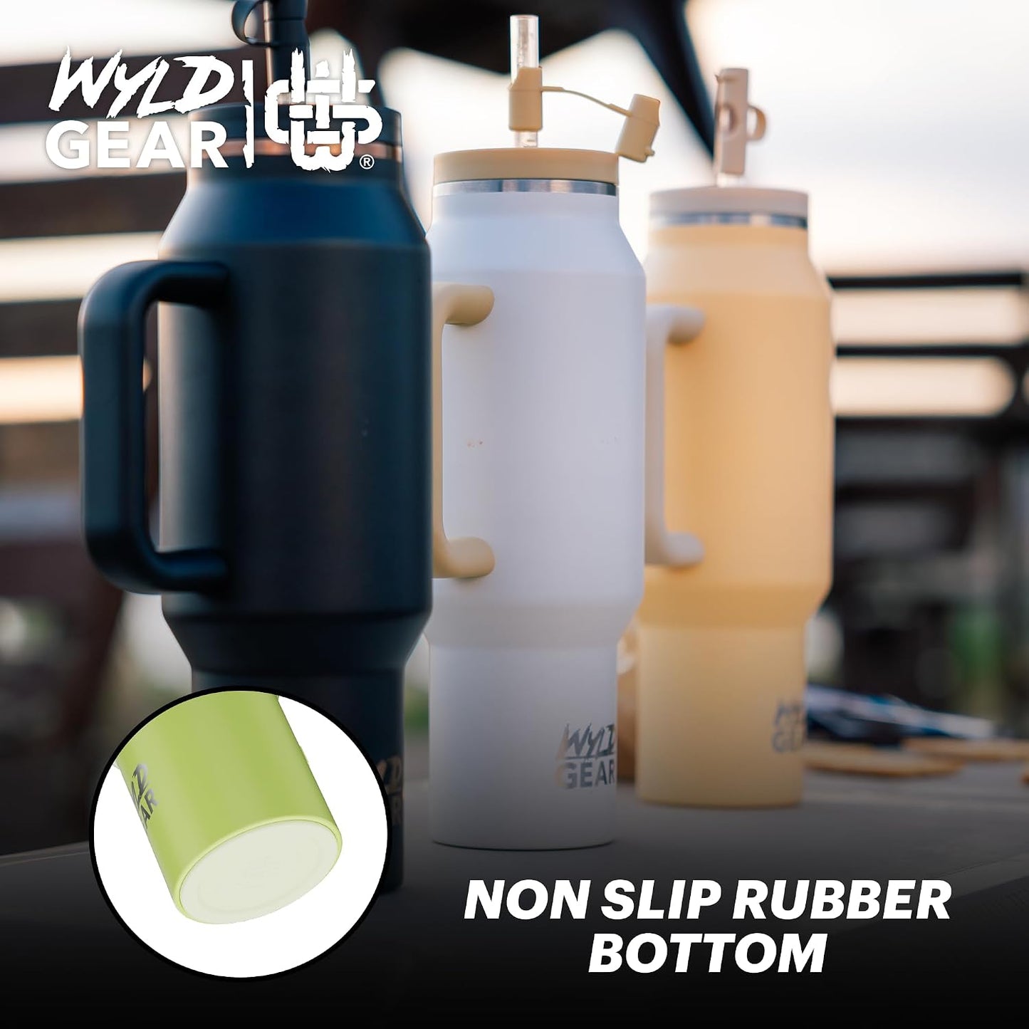 Wyld Gear Insulated Stainless Steel Water Tumbler Travel Cup with Handle Straw Lid Double Wall Thermal Cup Keeps Drinks Cold or Hot for Hours Durable Lightweight Everyday Use - 40 Oz Citrus