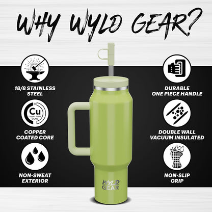 Wyld Gear Insulated Stainless Steel Water Tumbler Travel Cup with Handle Straw Lid Double Wall Thermal Cup Keeps Drinks Cold or Hot for Hours Durable Lightweight Everyday Use - 40 Oz Citrus