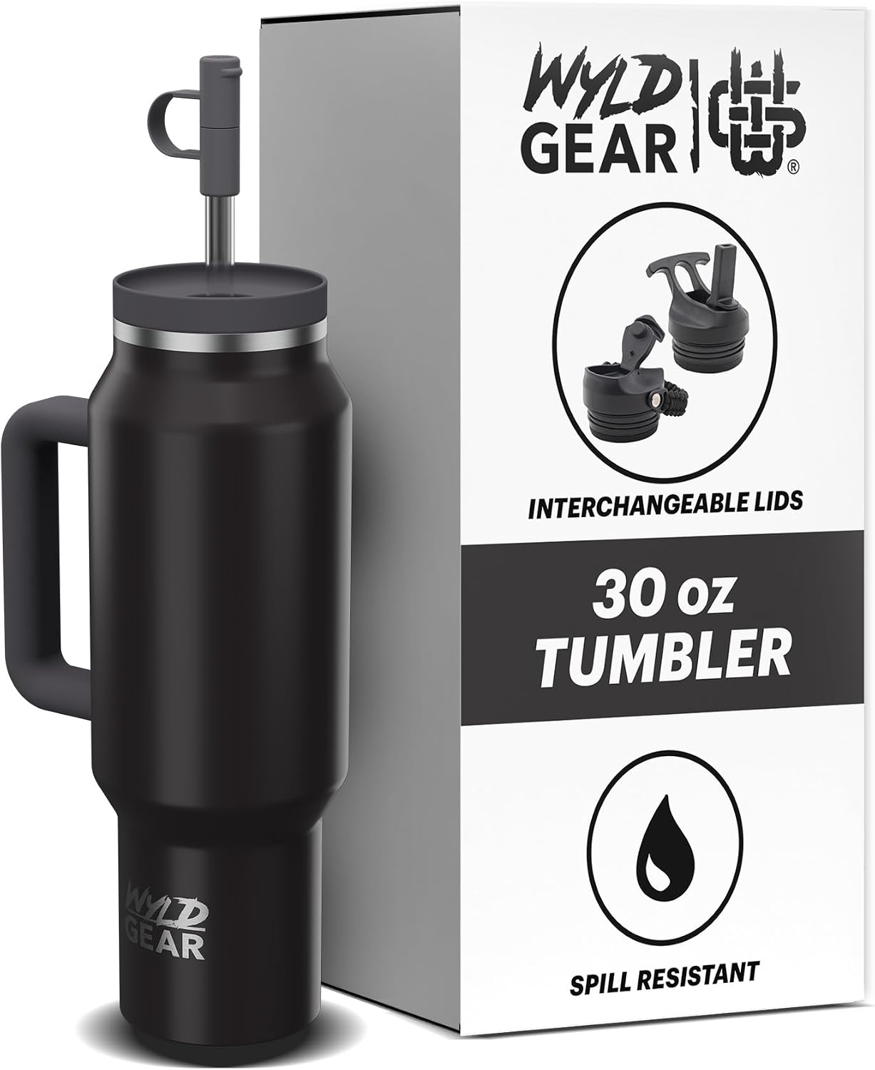 Wyld Gear Insulated Stainless Steel Water Tumbler Travel Cup with Handle Straw Lid Double Wall Thermal Cup Keeps Drinks Cold or Hot for Hours Durable Lightweight Everyday Use - 40 Oz Citrus