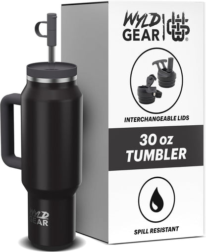 Wyld Gear Insulated Stainless Steel Water Tumbler Travel Cup with Handle Straw Lid Double Wall Thermal Cup Keeps Drinks Cold or Hot for Hours Durable Lightweight Everyday Use - 40 Oz Citrus