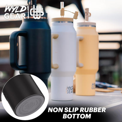 Wyld Gear Insulated Stainless Steel Water Tumbler Travel Cup with Handle Straw Lid Double Wall Thermal Cup Keeps Drinks Cold or Hot for Hours Durable Lightweight Everyday Use - 40 Oz Citrus