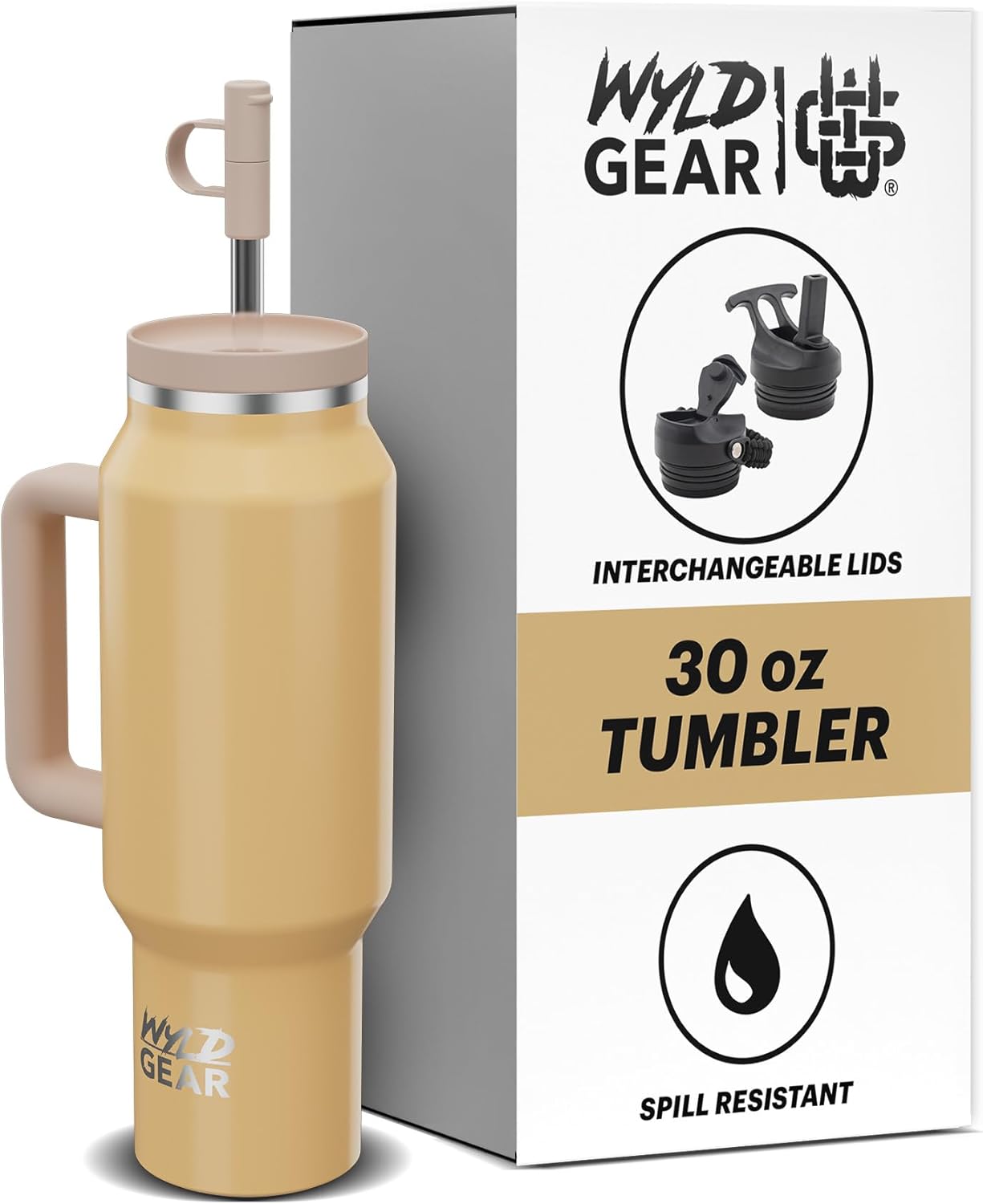 Wyld Gear Insulated Stainless Steel Water Tumbler Travel Cup with Handle Straw Lid Double Wall Thermal Cup Keeps Drinks Cold or Hot for Hours Durable Lightweight Everyday Use - 40 Oz Citrus