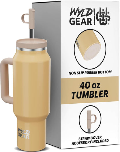 Wyld Gear Insulated Stainless Steel Water Tumbler Travel Cup with Handle Straw Lid Double Wall Thermal Cup Keeps Drinks Cold or Hot for Hours Durable Lightweight Everyday Use - 40 Oz Citrus