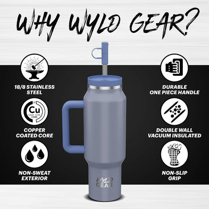 Wyld Gear Insulated Stainless Steel Water Tumbler Travel Cup with Handle Straw Lid Double Wall Thermal Cup Keeps Drinks Cold or Hot for Hours Durable Lightweight Everyday Use - 40 Oz Citrus