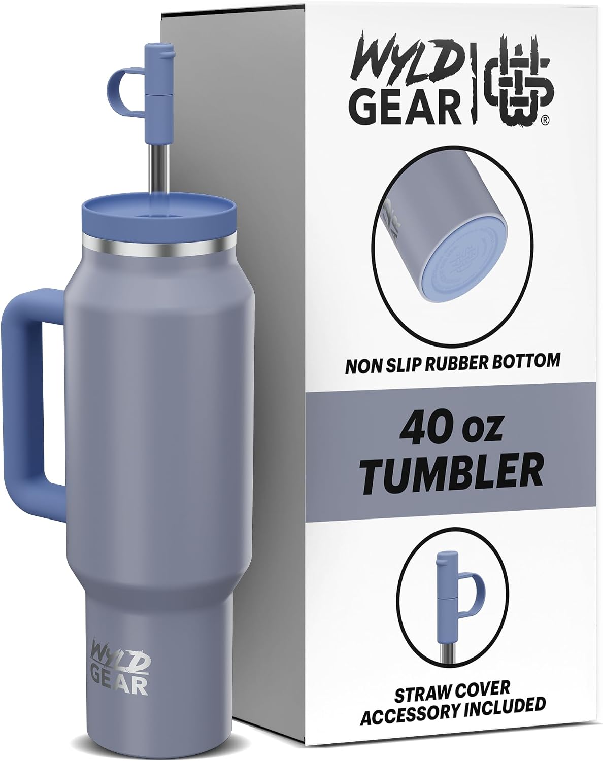 Wyld Gear Insulated Stainless Steel Water Tumbler Travel Cup with Handle Straw Lid Double Wall Thermal Cup Keeps Drinks Cold or Hot for Hours Durable Lightweight Everyday Use - 40 Oz Citrus
