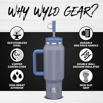 Wyld Gear Insulated Stainless Steel Water Tumbler Travel Cup with Handle Straw Lid Double Wall Thermal Cup Keeps Drinks Cold or Hot for Hours Durable Lightweight Everyday Use - 40 Oz Citrus