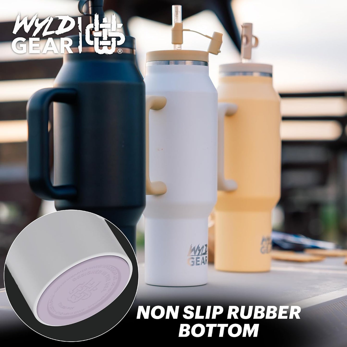 Wyld Gear Insulated Stainless Steel Water Tumbler Travel Cup with Handle Straw Lid Double Wall Thermal Cup Keeps Drinks Cold or Hot for Hours Durable Lightweight Everyday Use - 40 Oz Citrus