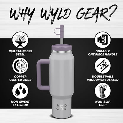 Wyld Gear Insulated Stainless Steel Water Tumbler Travel Cup with Handle Straw Lid Double Wall Thermal Cup Keeps Drinks Cold or Hot for Hours Durable Lightweight Everyday Use - 40 Oz Citrus