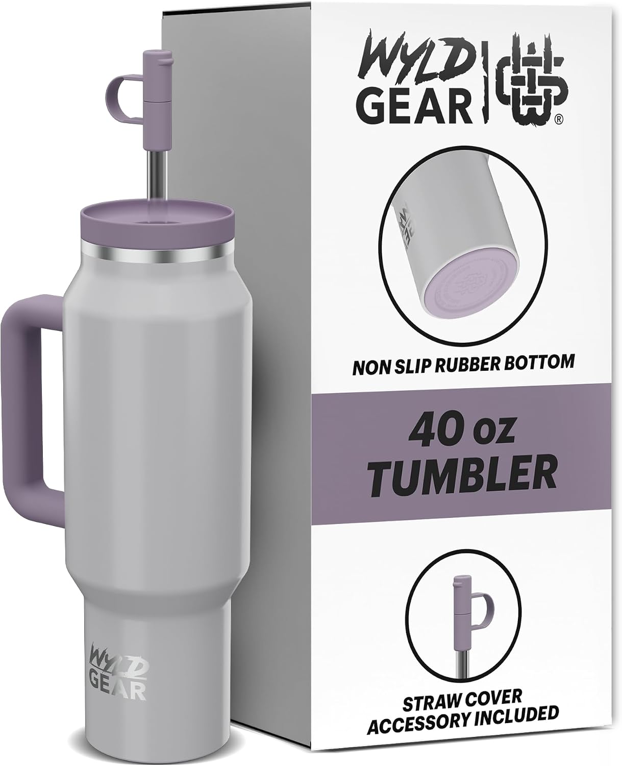 Wyld Gear Insulated Stainless Steel Water Tumbler Travel Cup with Handle Straw Lid Double Wall Thermal Cup Keeps Drinks Cold or Hot for Hours Durable Lightweight Everyday Use - 40 Oz Citrus