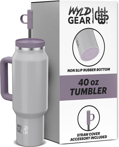 Wyld Gear Insulated Stainless Steel Water Tumbler Travel Cup with Handle Straw Lid Double Wall Thermal Cup Keeps Drinks Cold or Hot for Hours Durable Lightweight Everyday Use - 40 Oz Citrus