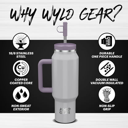 Wyld Gear Insulated Stainless Steel Water Tumbler Travel Cup with Handle Straw Lid Double Wall Thermal Cup Keeps Drinks Cold or Hot for Hours Durable Lightweight Everyday Use - 40 Oz Citrus