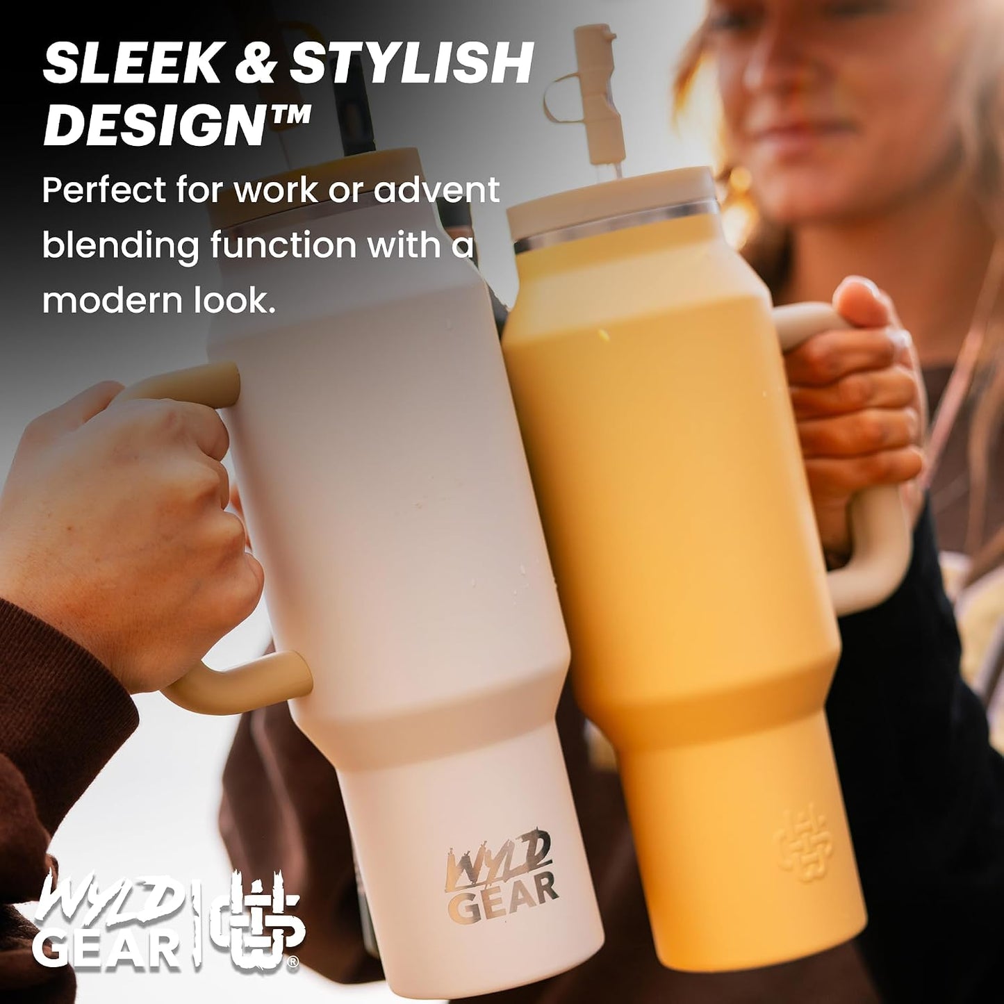 Wyld Gear Insulated Stainless Steel Water Tumbler Travel Cup with Handle Straw Lid Double Wall Thermal Cup Keeps Drinks Cold or Hot for Hours Durable Lightweight Everyday Use - 40 Oz Citrus