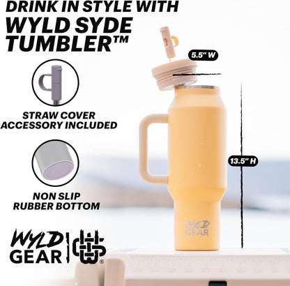 Wyld Gear Insulated Stainless Steel Water Tumbler Travel Cup with Handle Straw Lid Double Wall Thermal Cup Keeps Drinks Cold or Hot for Hours Durable Lightweight Everyday Use - 40 Oz Citrus