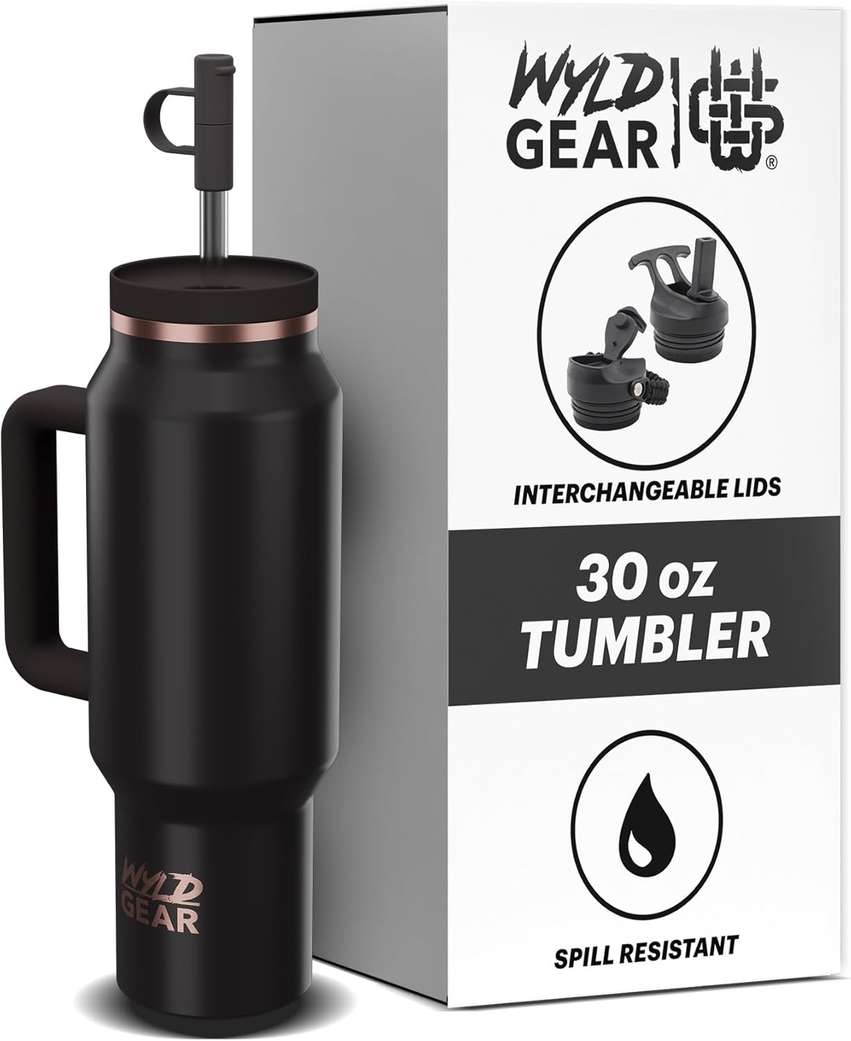 Wyld Gear Insulated Stainless Steel Water Tumbler Travel Cup with Handle Straw Lid Double Wall Thermal Cup Keeps Drinks Cold or Hot for Hours Durable Lightweight Everyday Use - 40 Oz Citrus