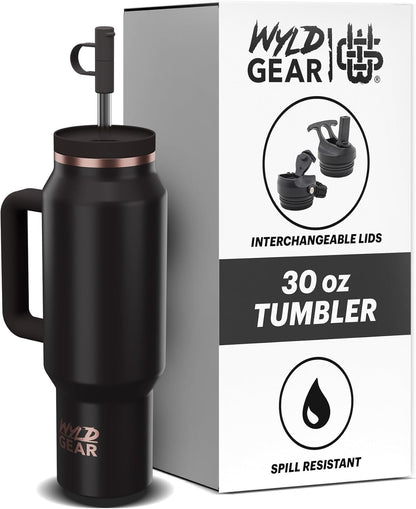 Wyld Gear Insulated Stainless Steel Water Tumbler Travel Cup with Handle Straw Lid Double Wall Thermal Cup Keeps Drinks Cold or Hot for Hours Durable Lightweight Everyday Use - 40 Oz Citrus