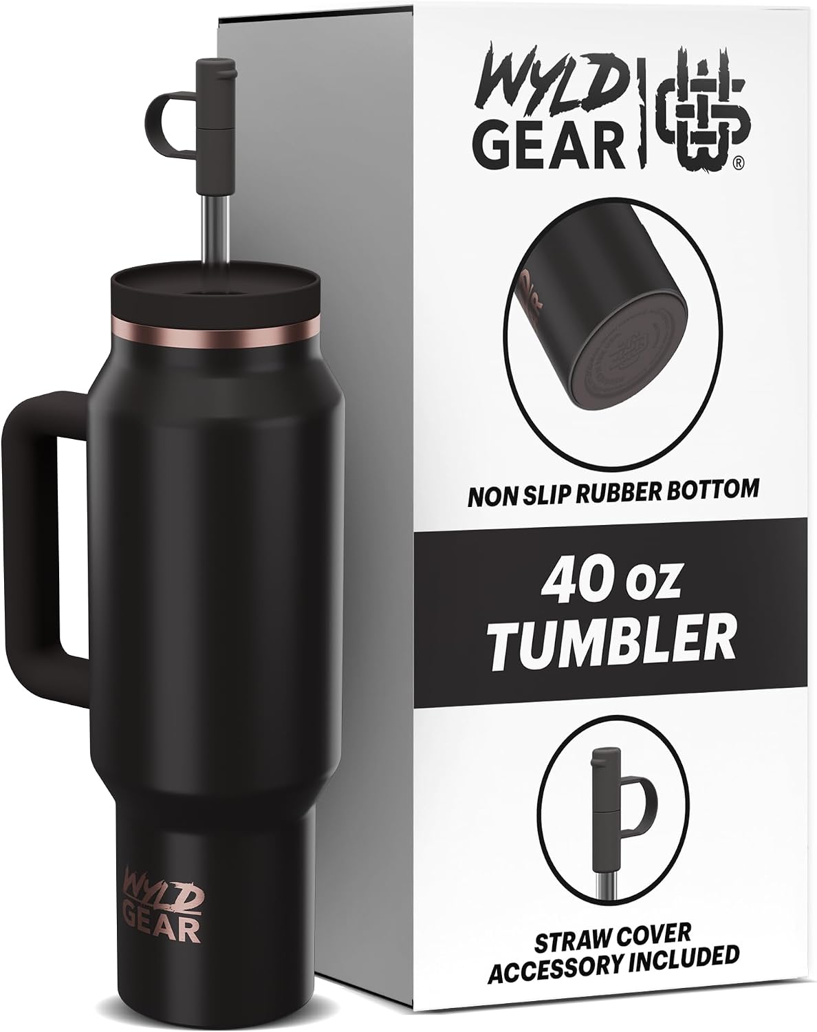 Wyld Gear Insulated Stainless Steel Water Tumbler Travel Cup with Handle Straw Lid Double Wall Thermal Cup Keeps Drinks Cold or Hot for Hours Durable Lightweight Everyday Use - 40 Oz Citrus