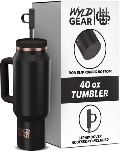 Wyld Gear Insulated Stainless Steel Water Tumbler Travel Cup with Handle Straw Lid Double Wall Thermal Cup Keeps Drinks Cold or Hot for Hours Durable Lightweight Everyday Use - 40 Oz Citrus
