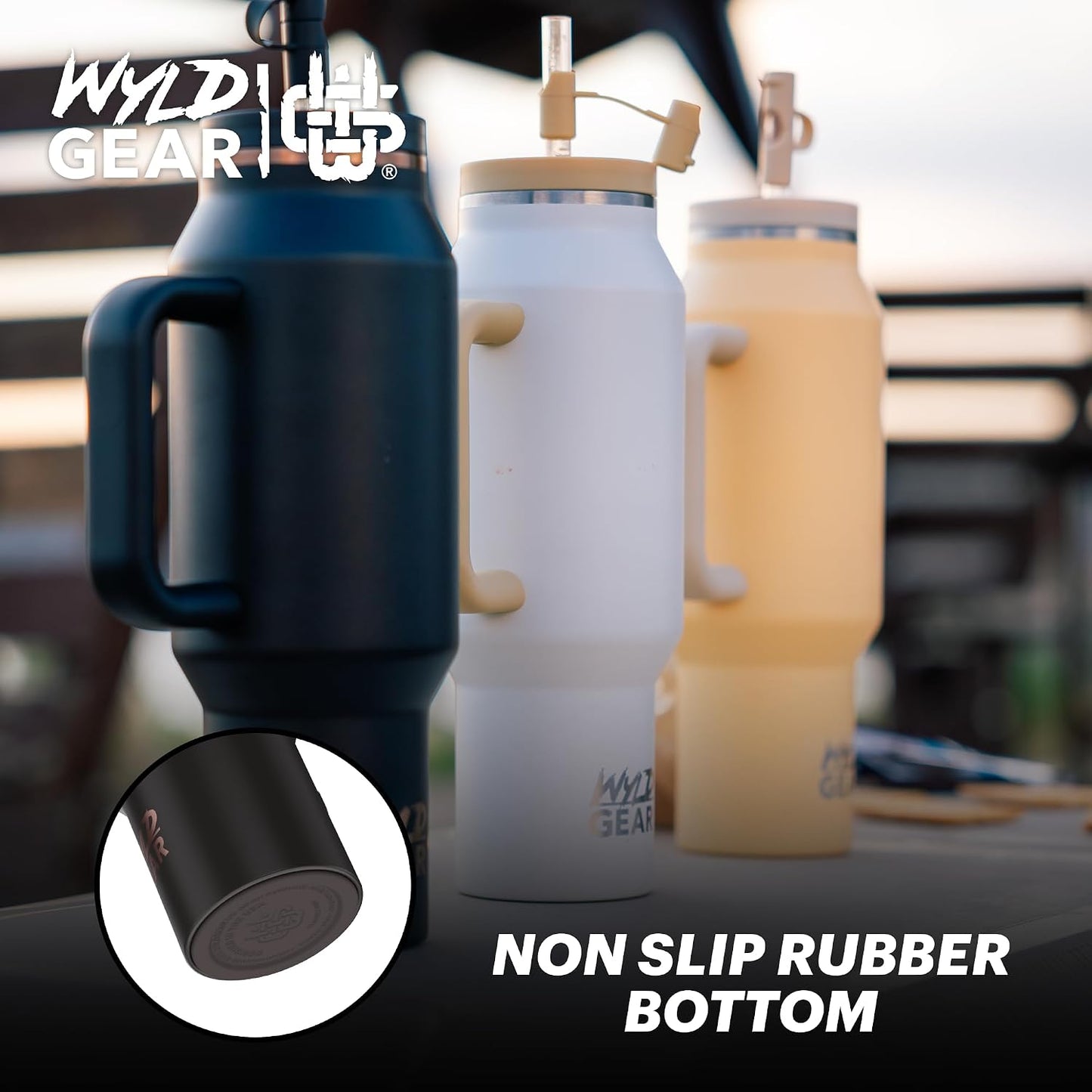 Wyld Gear Insulated Stainless Steel Water Tumbler Travel Cup with Handle Straw Lid Double Wall Thermal Cup Keeps Drinks Cold or Hot for Hours Durable Lightweight Everyday Use - 40 Oz Citrus