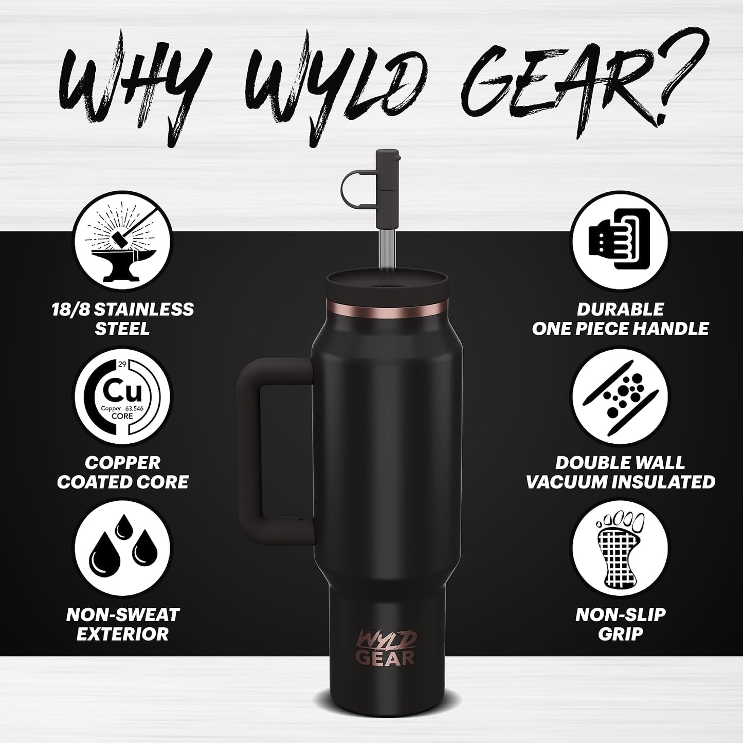 Wyld Gear Insulated Stainless Steel Water Tumbler Travel Cup with Handle Straw Lid Double Wall Thermal Cup Keeps Drinks Cold or Hot for Hours Durable Lightweight Everyday Use - 40 Oz Citrus