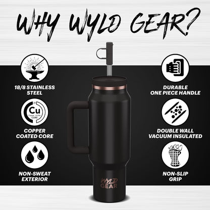 Wyld Gear Insulated Stainless Steel Water Tumbler Travel Cup with Handle Straw Lid Double Wall Thermal Cup Keeps Drinks Cold or Hot for Hours Durable Lightweight Everyday Use - 40 Oz Citrus