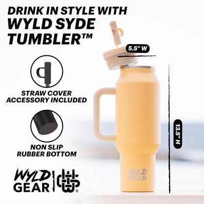 Wyld Gear Insulated Stainless Steel Water Tumbler Travel Cup with Handle Straw Lid Double Wall Thermal Cup Keeps Drinks Cold or Hot for Hours Durable Lightweight Everyday Use - 40 Oz Citrus