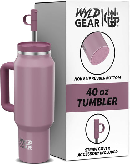 Wyld Gear Insulated Stainless Steel Water Tumbler Travel Cup with Handle Straw Lid Double Wall Thermal Cup Keeps Drinks Cold or Hot for Hours Durable Lightweight Everyday Use - 40 Oz Citrus