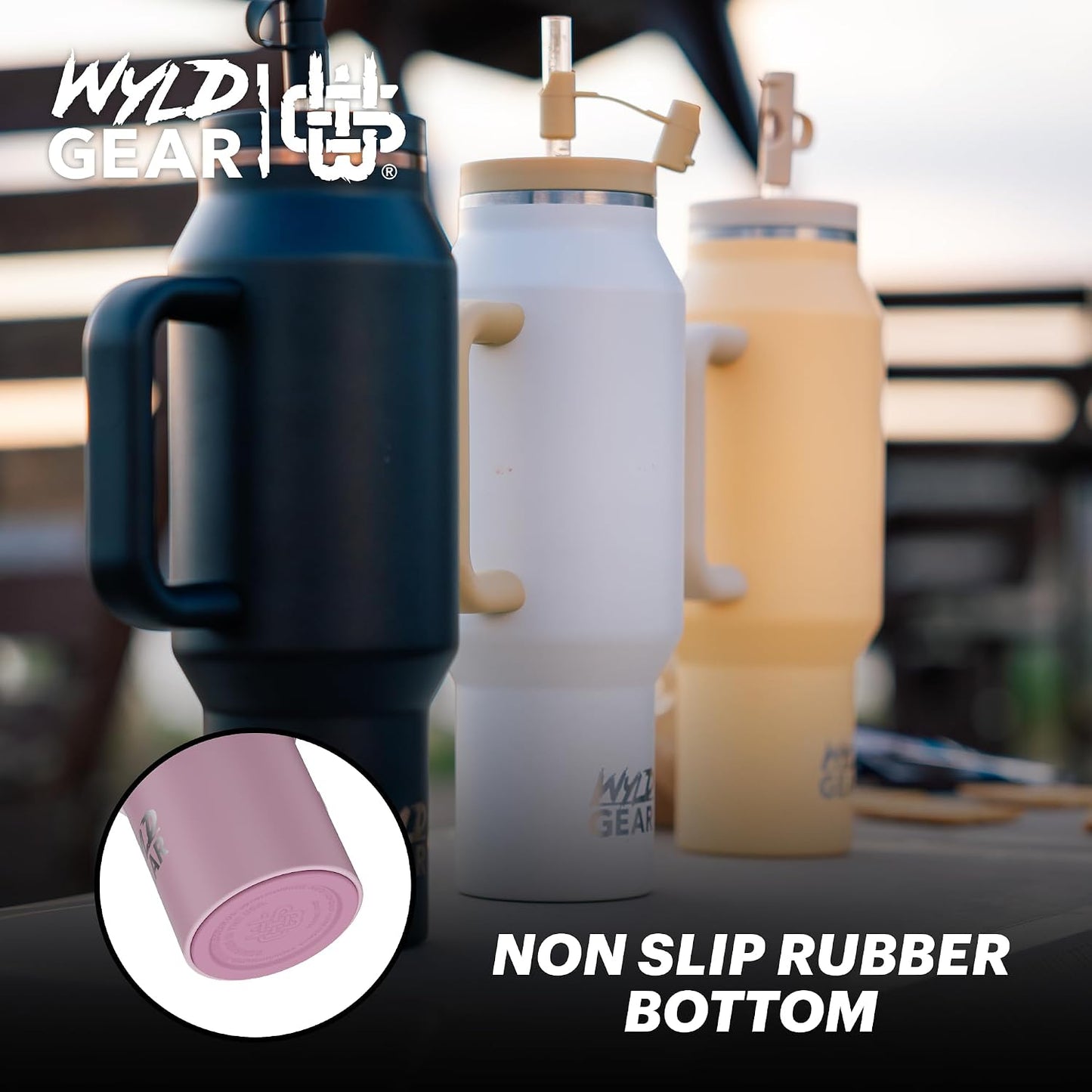Wyld Gear Insulated Stainless Steel Water Tumbler Travel Cup with Handle Straw Lid Double Wall Thermal Cup Keeps Drinks Cold or Hot for Hours Durable Lightweight Everyday Use - 40 Oz Citrus