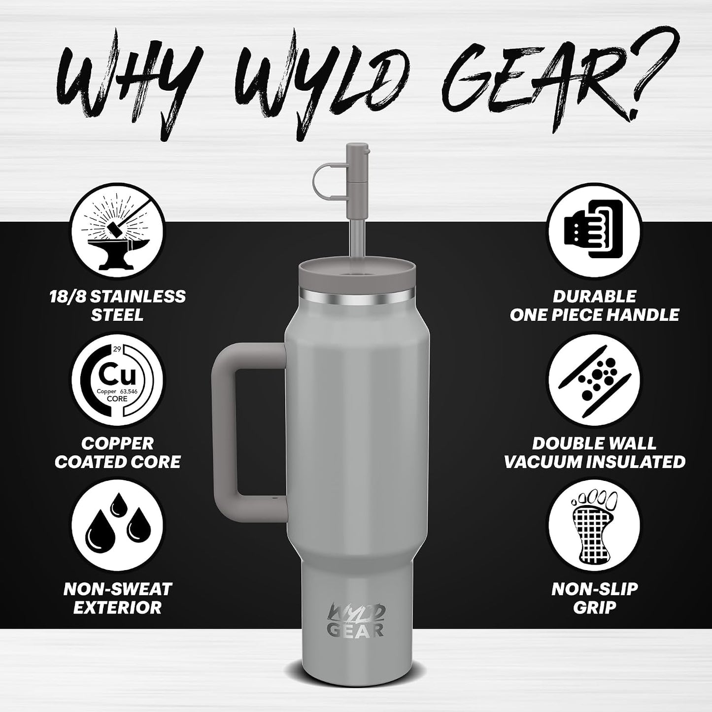 Wyld Gear Insulated Stainless Steel Water Tumbler Travel Cup with Handle Straw Lid Double Wall Thermal Cup Keeps Drinks Cold or Hot for Hours Durable Lightweight Everyday Use - 40 Oz Citrus