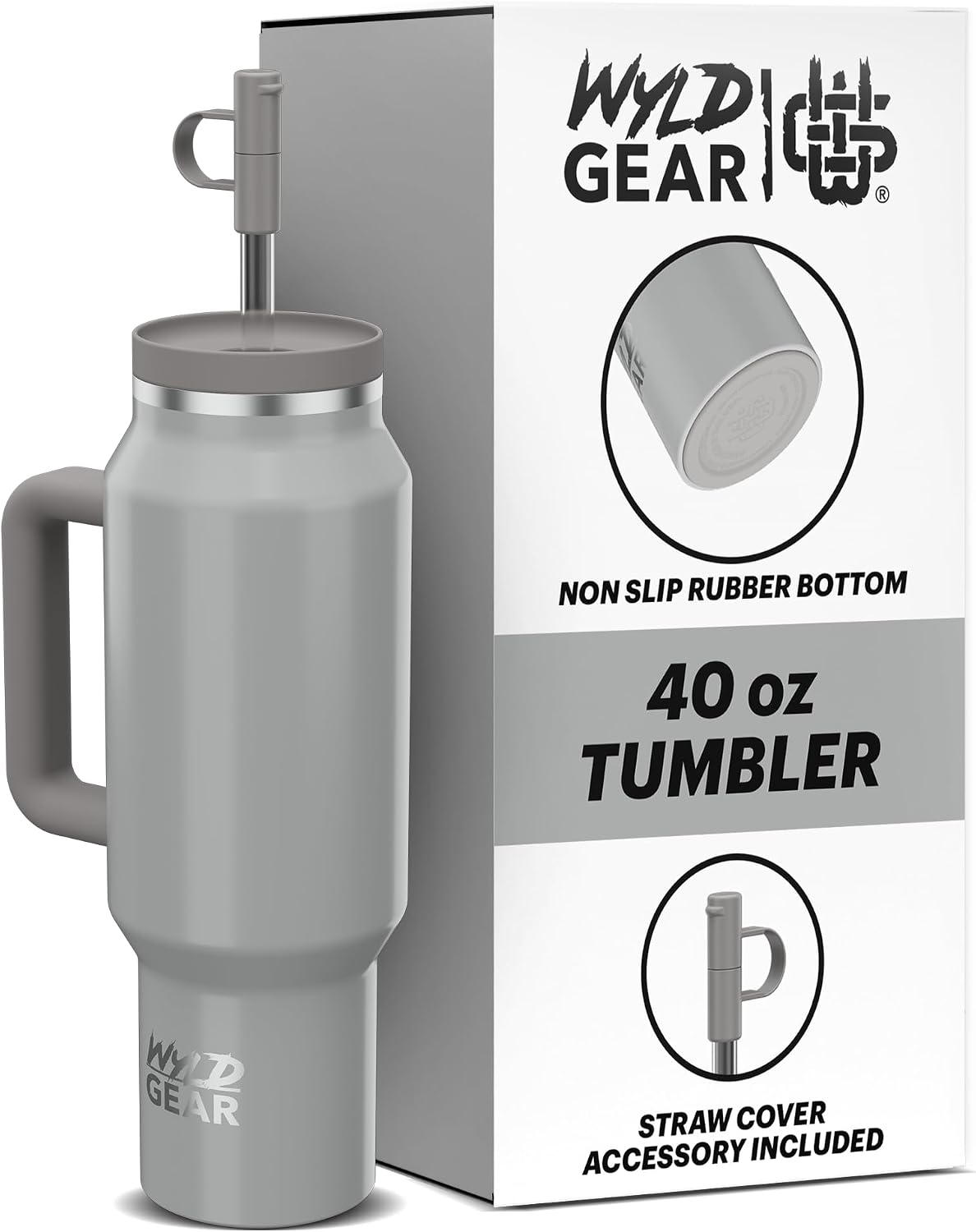 Wyld Gear Insulated Stainless Steel Water Tumbler Travel Cup with Handle Straw Lid Double Wall Thermal Cup Keeps Drinks Cold or Hot for Hours Durable Lightweight Everyday Use - 40 Oz Citrus