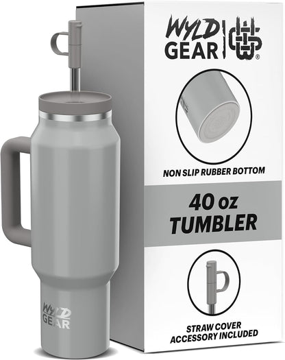 Wyld Gear Insulated Stainless Steel Water Tumbler Travel Cup with Handle Straw Lid Double Wall Thermal Cup Keeps Drinks Cold or Hot for Hours Durable Lightweight Everyday Use - 40 Oz Citrus