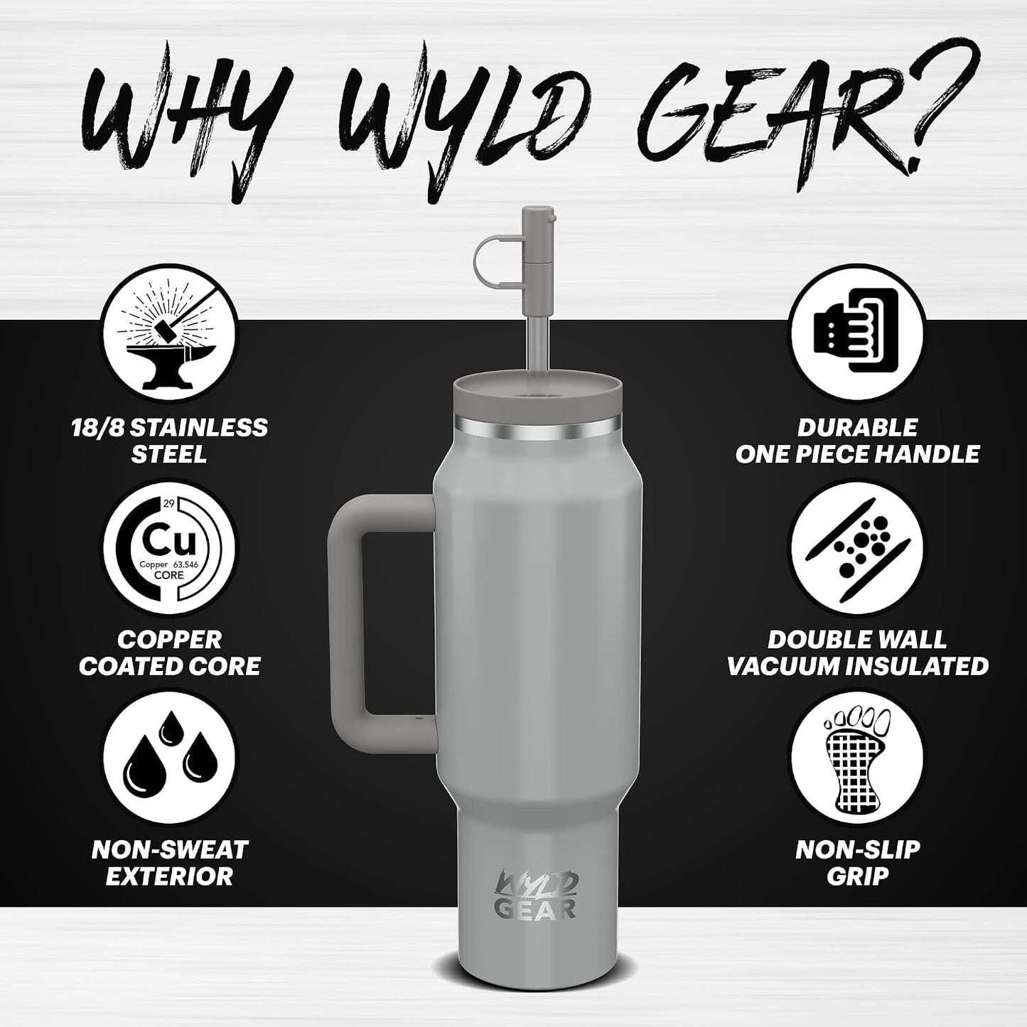Wyld Gear Insulated Stainless Steel Water Tumbler Travel Cup with Handle Straw Lid Double Wall Thermal Cup Keeps Drinks Cold or Hot for Hours Durable Lightweight Everyday Use - 40 Oz Citrus