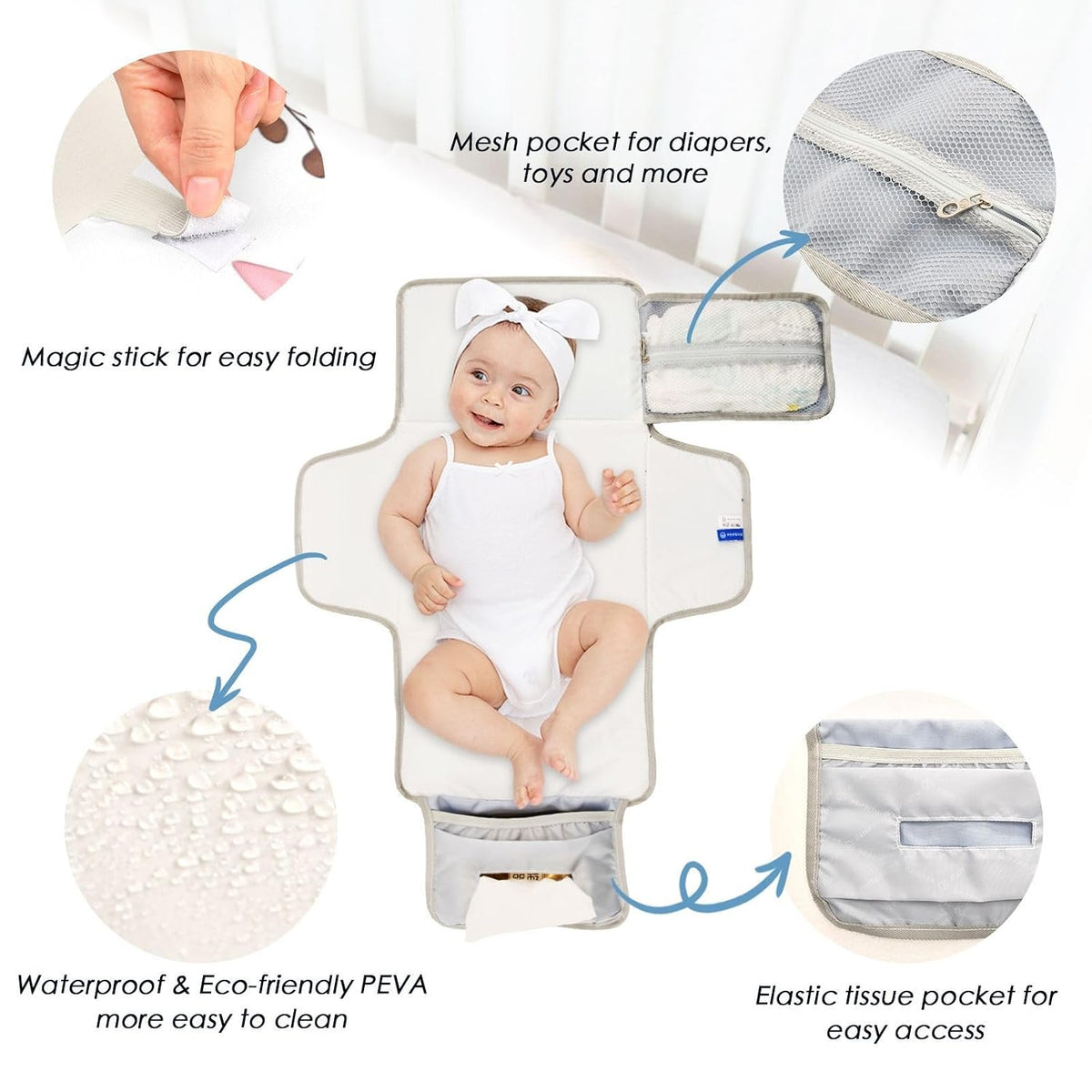 Pink Calf Portable Diaper Changing Pad, Waterproof Baby Changing Mat with Storage Pocket & Built-in Pillow, Foldable Travel Pad, Newborn Gift Set for Boy Girl