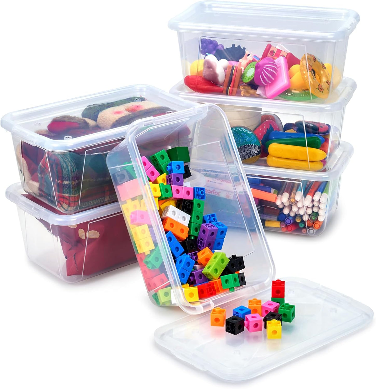 6 Quart Stackable Plastic Storage Bins with Lids, 6 Pack, Colorful