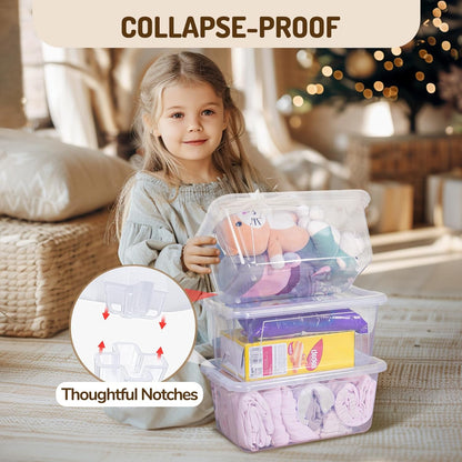 6 Quart Stackable Plastic Storage Bins with Lids, 6 Pack, Colorful