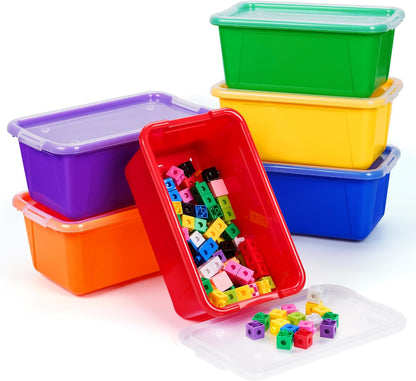6 Quart Stackable Plastic Storage Bins with Lids, 6 Pack, Colorful