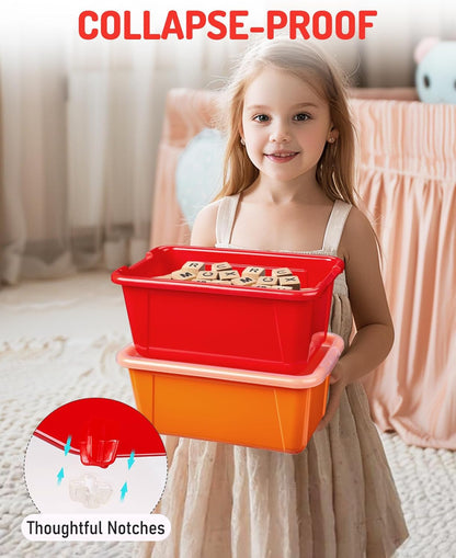 6 Quart Stackable Plastic Storage Bins with Lids, 6 Pack, Colorful