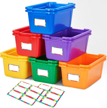 6 Quart Stackable Plastic Storage Bins with Lids, 6 Pack, Colorful