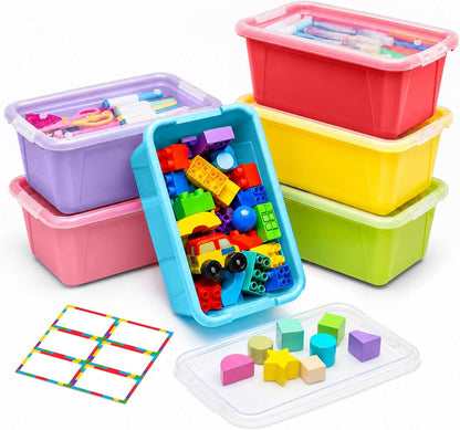6 Quart Stackable Plastic Storage Bins with Lids, 6 Pack, Colorful