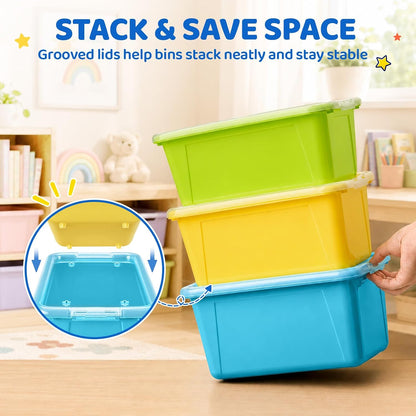 6 Quart Stackable Plastic Storage Bins with Lids, 6 Pack, Colorful