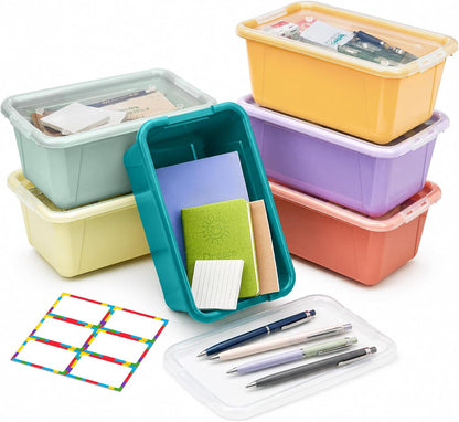 6 Quart Stackable Plastic Storage Bins with Lids, 6 Pack, Colorful