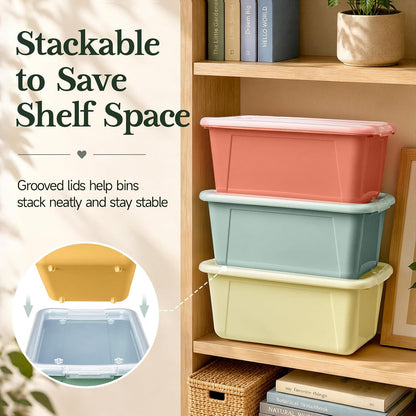 6 Quart Stackable Plastic Storage Bins with Lids, 6 Pack, Colorful