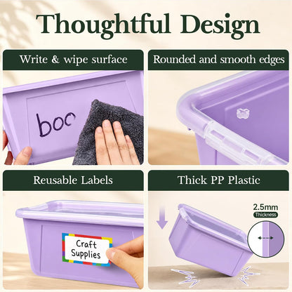 6 Quart Stackable Plastic Storage Bins with Lids, 6 Pack, Colorful