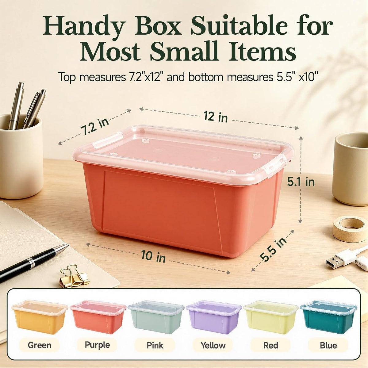 6 Quart Stackable Plastic Storage Bins with Lids, 6 Pack, Colorful