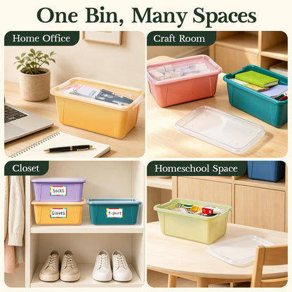 6 Quart Stackable Plastic Storage Bins with Lids, 6 Pack, Colorful
